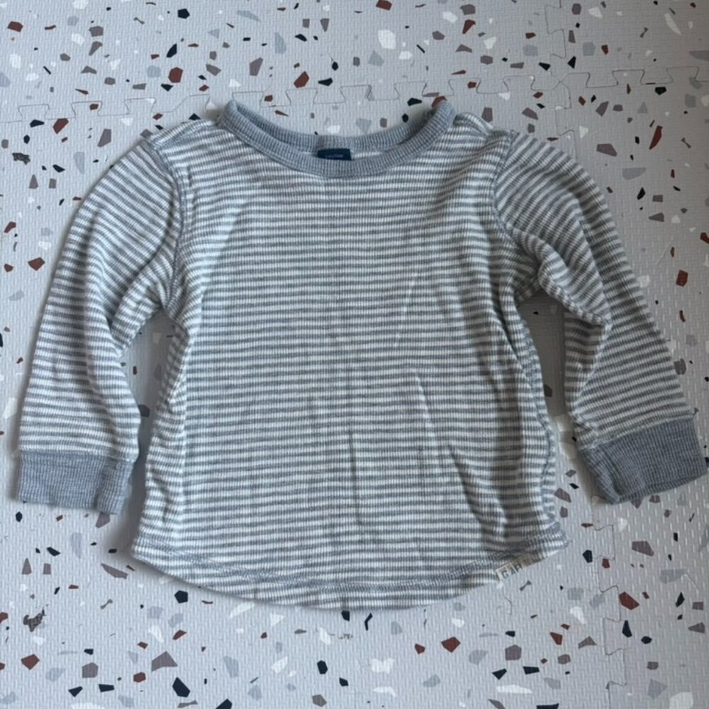 Grey and White Stripe Long Sleeve T Shirt